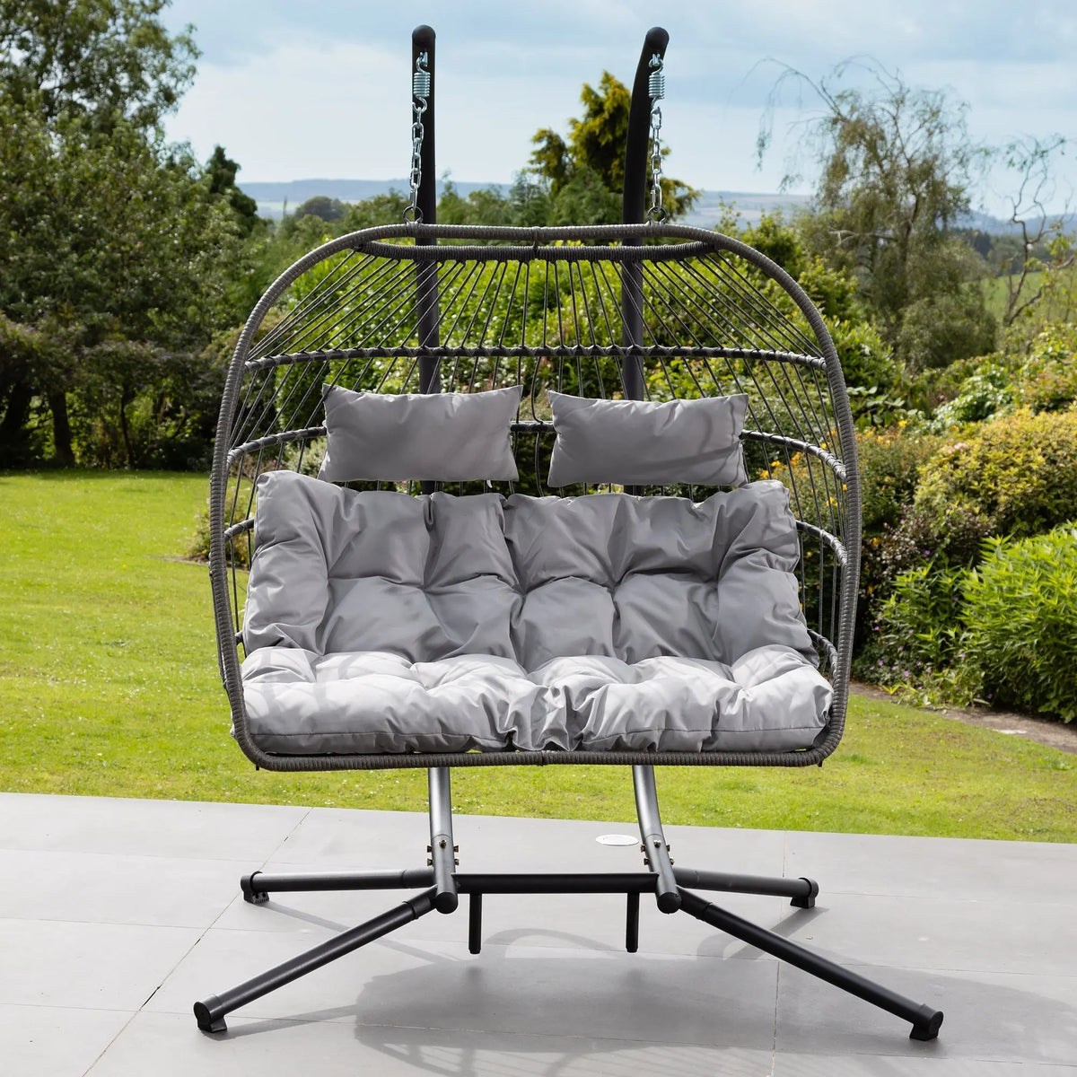 Fauteuil suspendu finition naturelle argent et gris sur pied noir | Maldives My Store