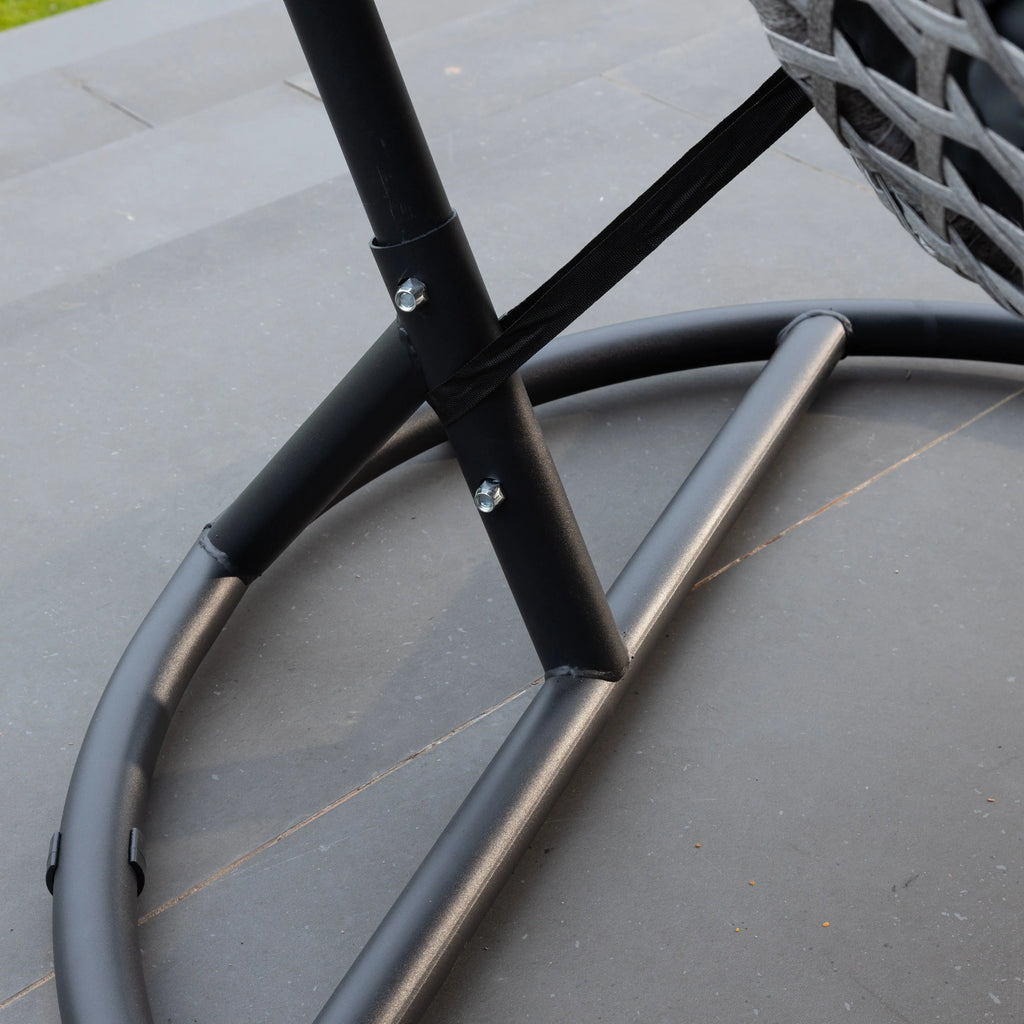 Fauteuil suspendu finition naturelle argent et gris sur pied noir | Bali My Store