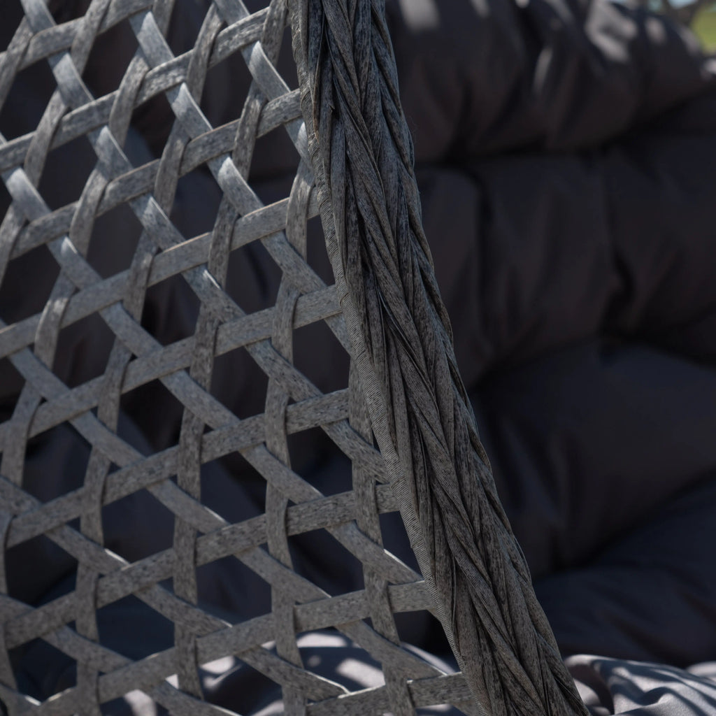 Fauteuil suspendu finition naturelle gris foncé et gris sur pied noir | Phuket My Store