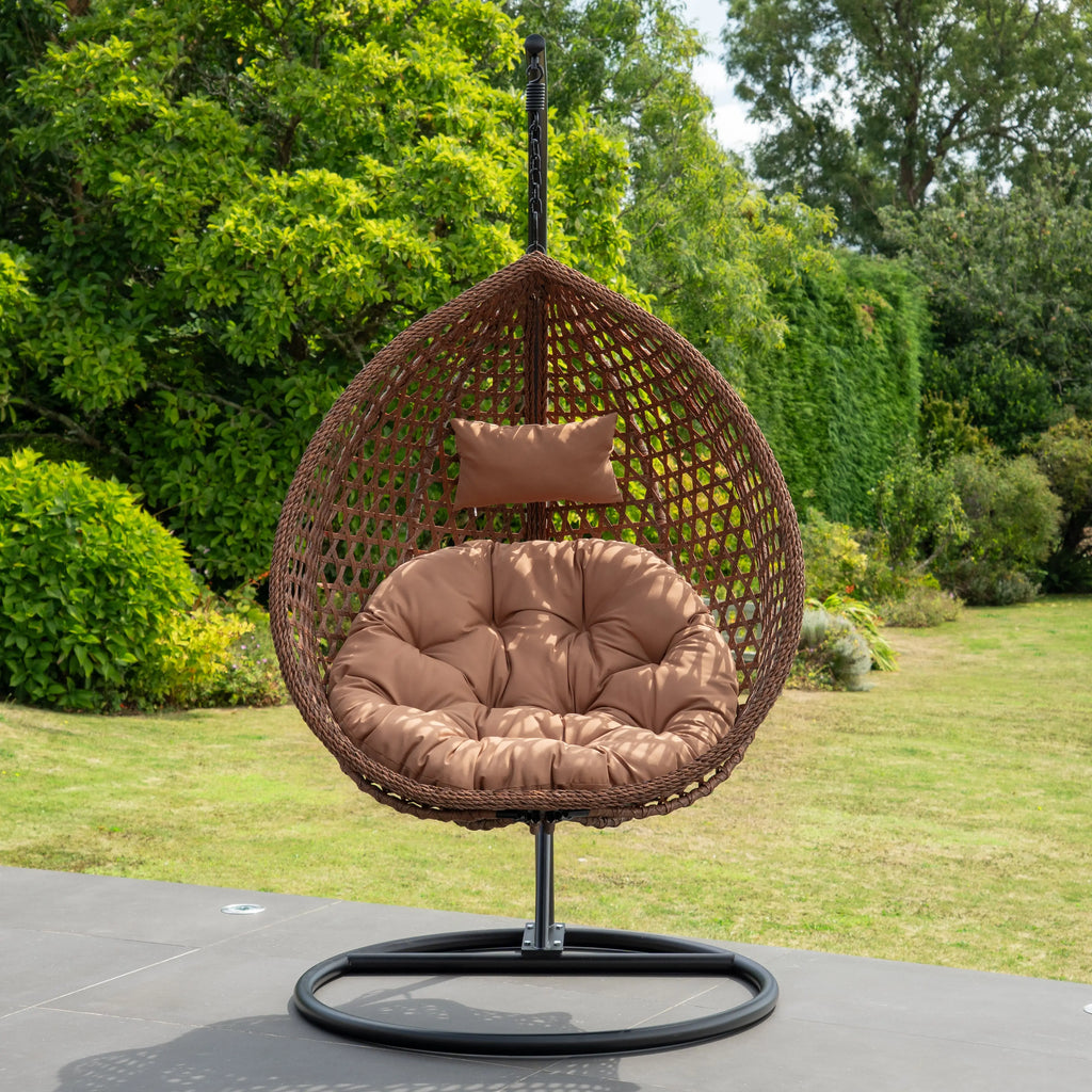 Fauteuil suspendu finition naturelle marron sur pied noir | Bali My Store