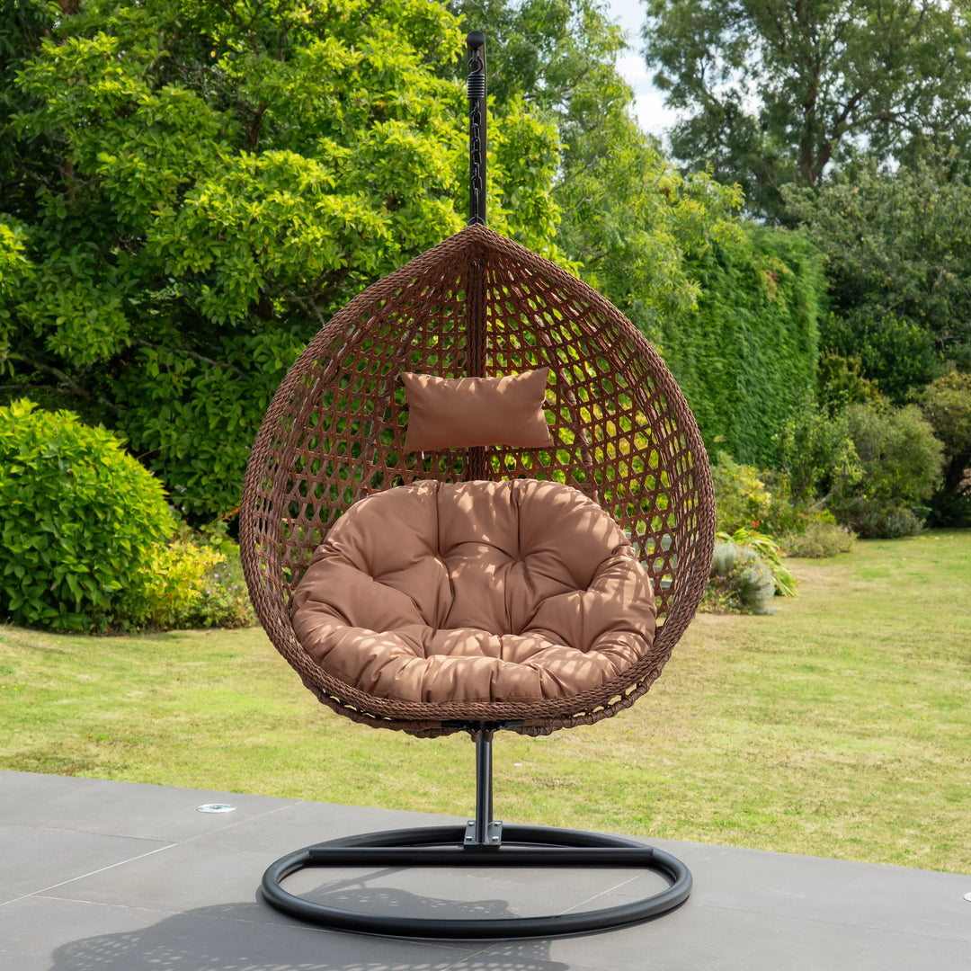 Fauteuil suspendu finition naturelle marron sur pied noir | Bali My Store