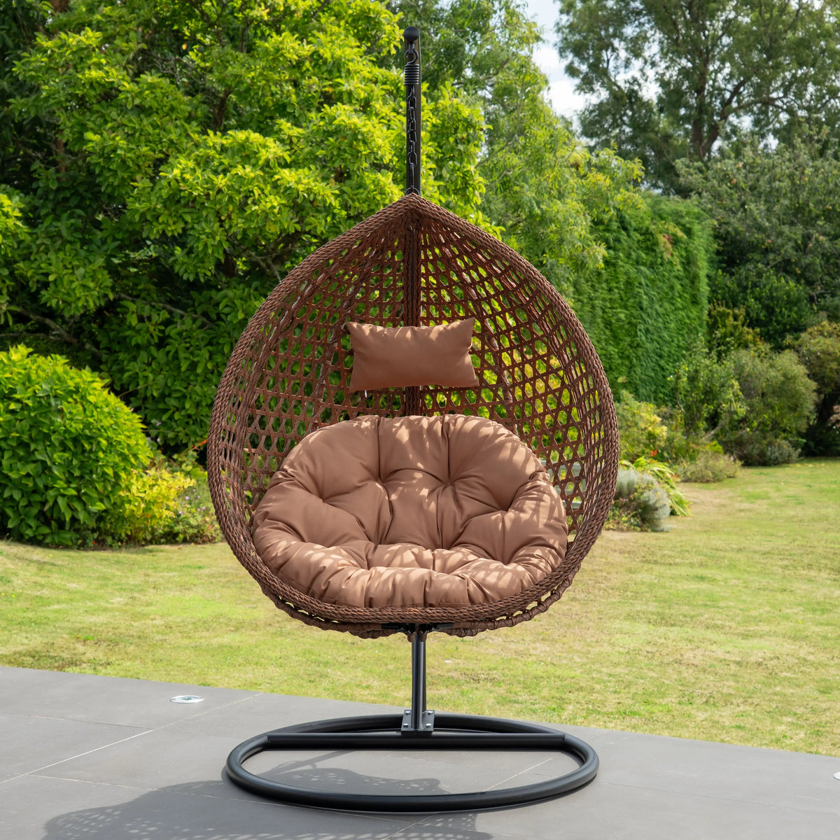 Fauteuil suspendu finition naturelle marron sur pied noir | Bali My Store