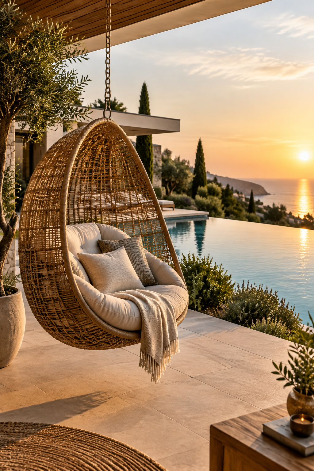 Fauteuil suspendu premium Mazurea dans une villa au design élégant