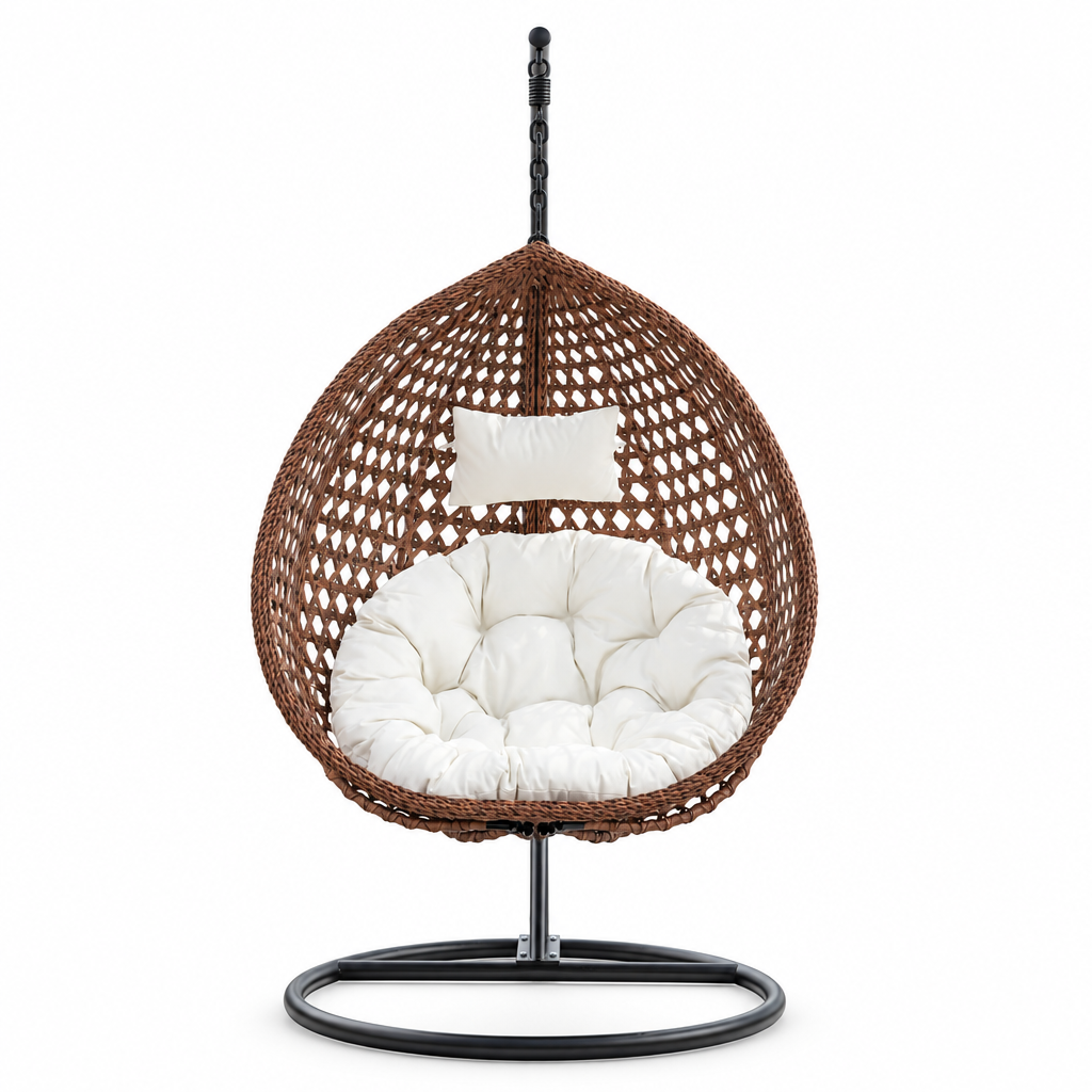 Fauteuil suspendu finition blanc crème et marron | Bali Mazurea