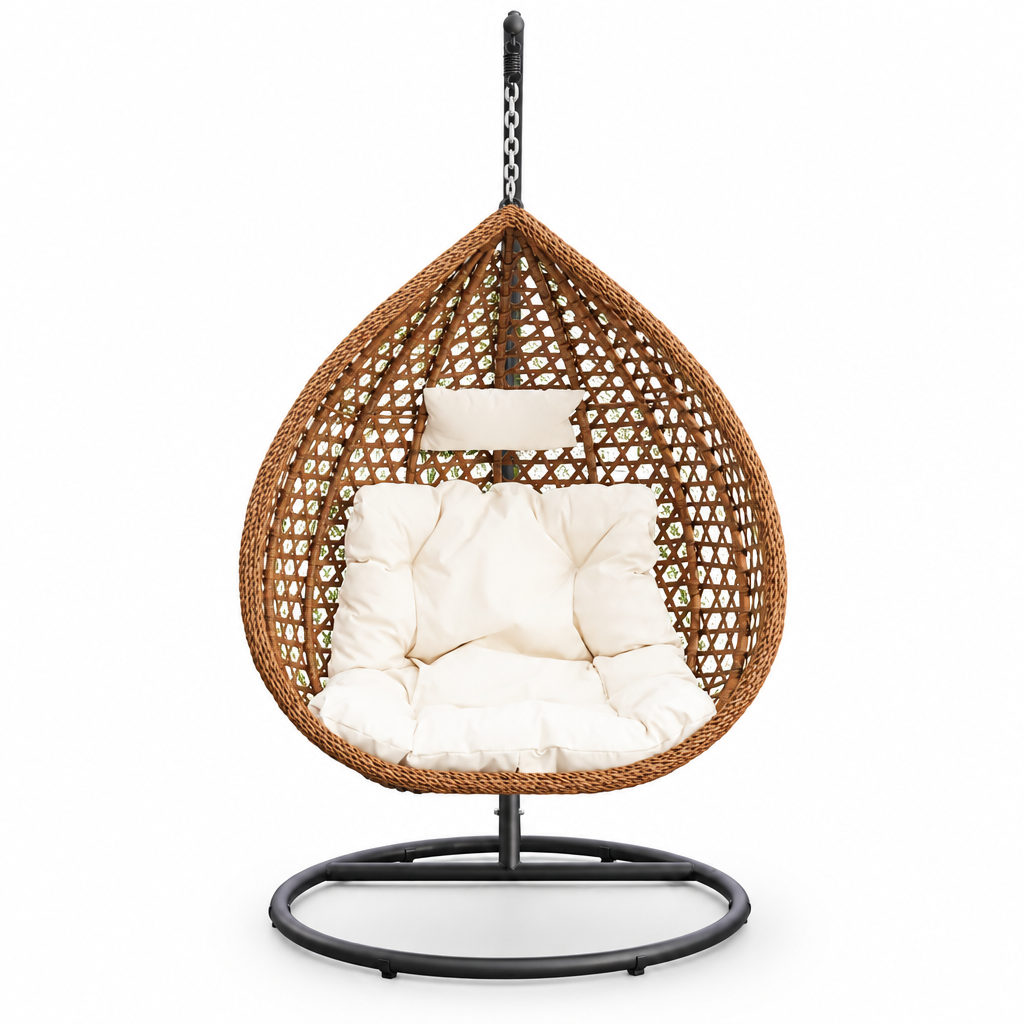 Fauteuil suspendu finition blanc et marron | Bali Mazurea
