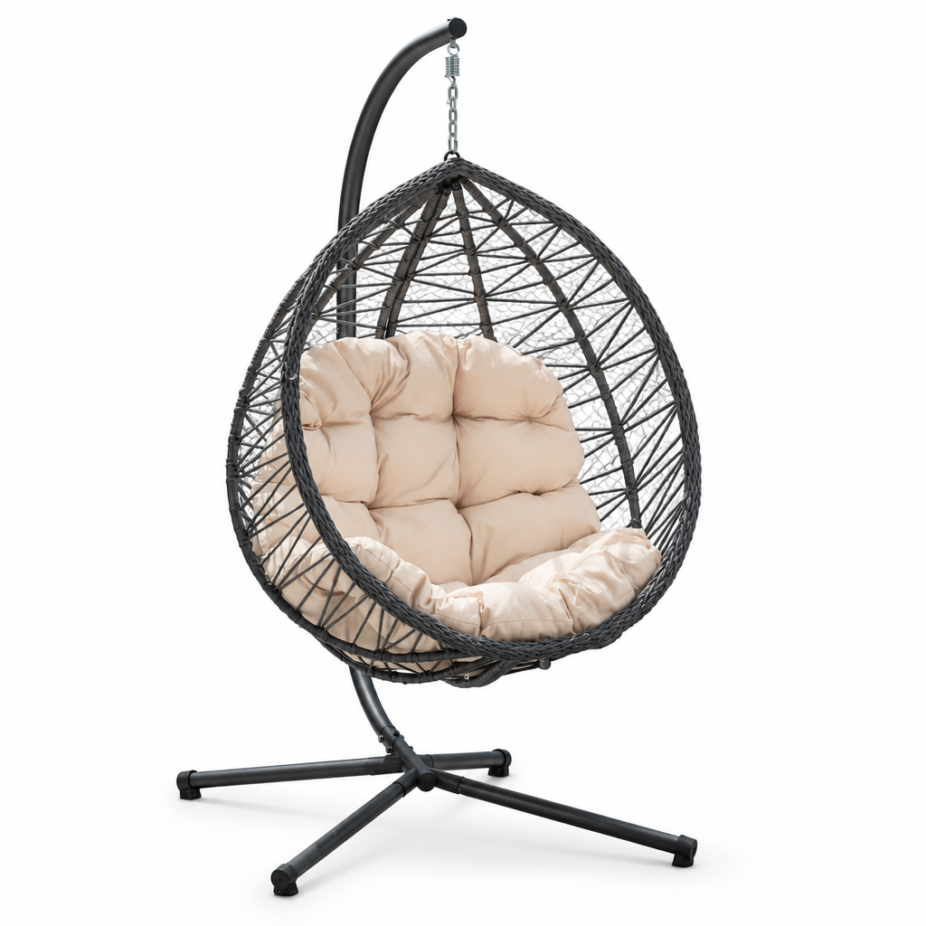 Fauteuil suspendu finition naturelle blanc crème et gris | Capri Mazurea