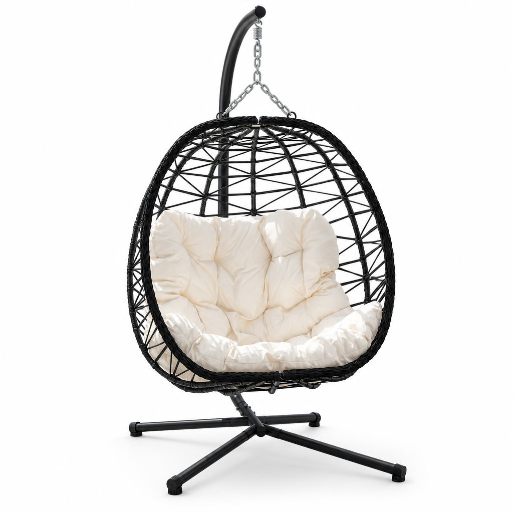 Fauteuil suspendu finition naturelle blanc et noir | Capri Mazurea
