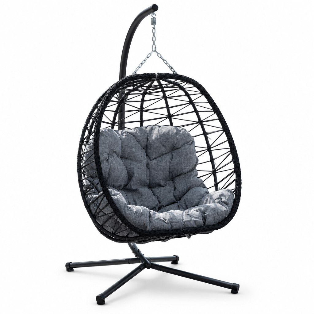 Fauteuil suspendu finition naturelle gris foncé et noir | Capri Mazurea