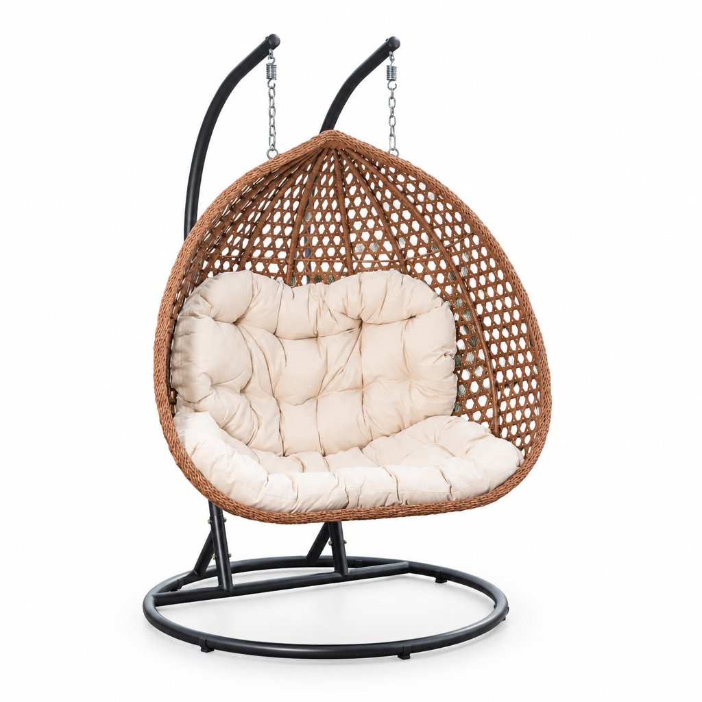 Grand fauteuil suspendu finition blanc crème et marron | Bali Mazurea
