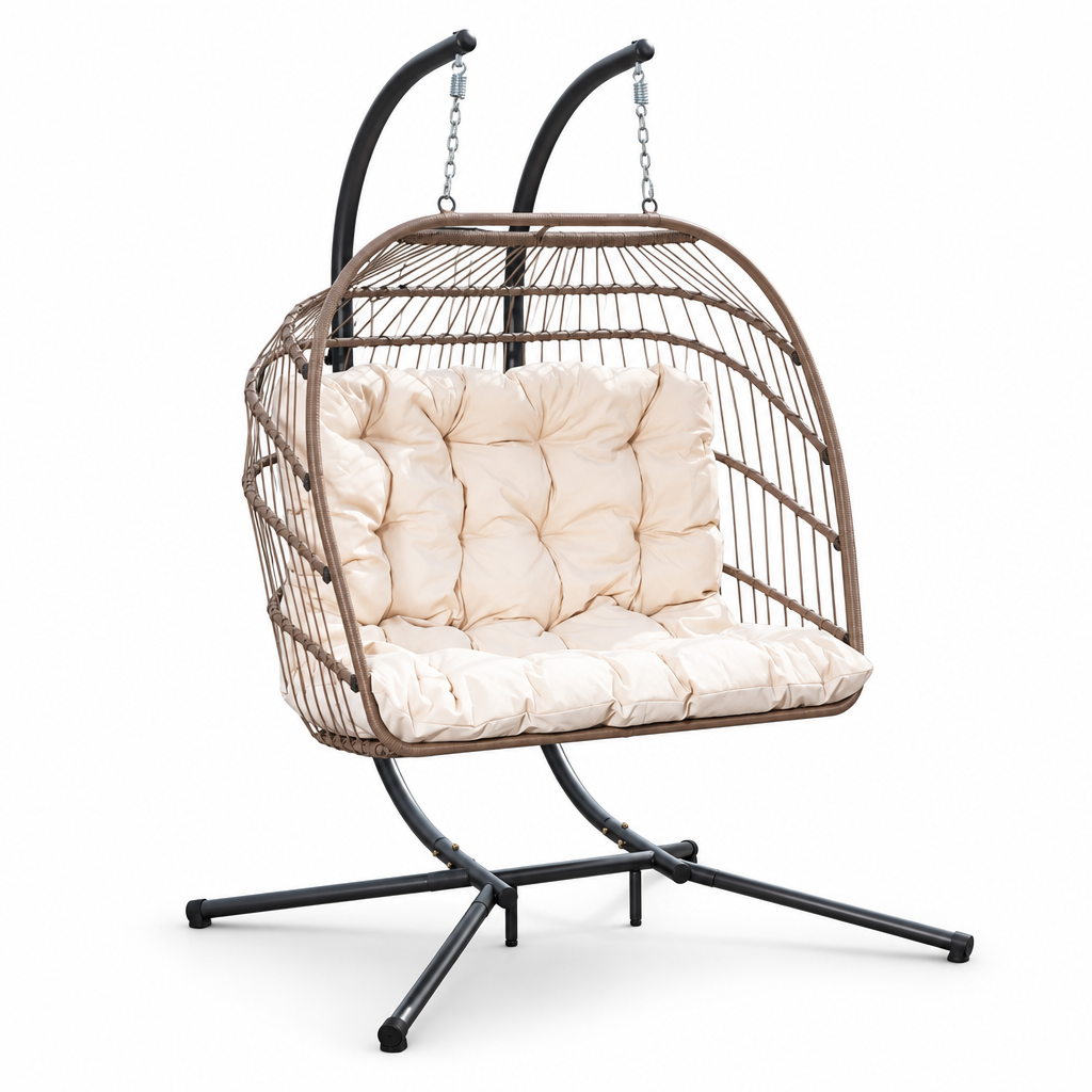 Grand fauteuil suspendu finition blanc crème et marron | Maldives Mazurea