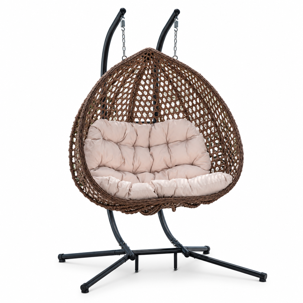 Grand fauteuil suspendu finition blanc crème et marron | Phuket Mazurea
