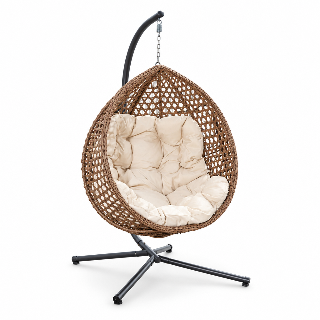 Fauteuil suspendu finition blanc crème et marron | Phuket Mazurea