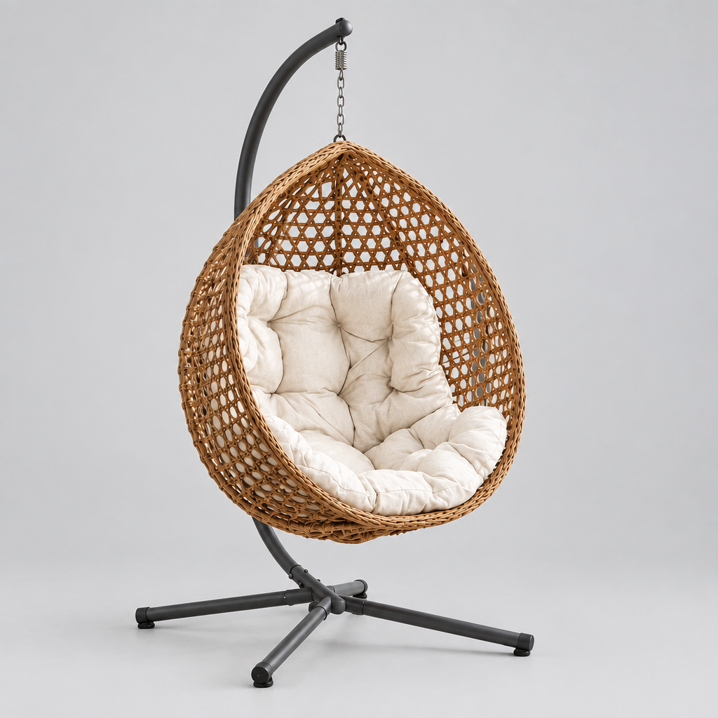 Fauteuil suspendu finition blanc crème et marron | Phuket Mazurea